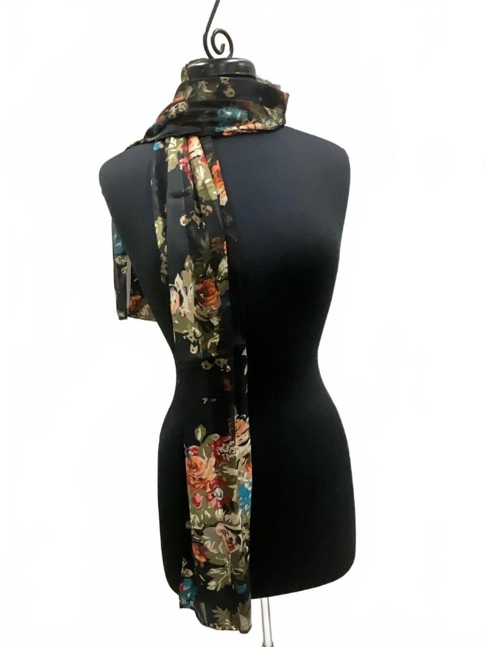 Cejan Black Multi Color Floral Metallic Stripe Scarf